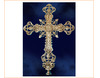 Cruz en bronce con INRI y elementos litúrgicos