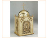 Sagrario de bronce para altar con cáliz y JHS cincelados