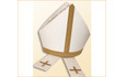 Artículos religiosos para Semana Santa: Mitra de tisú blanco con laminado y galón de oro