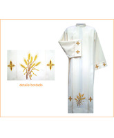 Alba sacerdotal poliéster con espigas de trigo bordadas