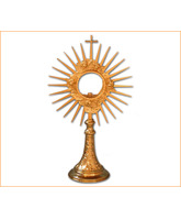 Custodia del Santísiomo en metal dorado con rayos y Cruz