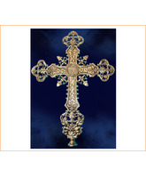 Cruz en bronce con INRI y elementos litúrgicos