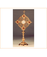 Custodia de bronce con piedras, Cruz y base circular