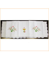 Mantel para mesa de altar de poliéster y algodón con puntilla