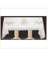 Mantel de altar bordado con JHS, espigas y uvas