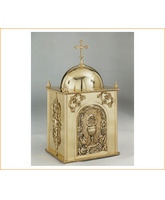 Sagrario de bronce para altar con cáliz y JHS cincelados