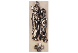 Vía Crucis de poliéster vaciado con acabado plateado
