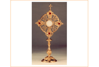 Custodia de bronce con piedras, Cruz y base circular