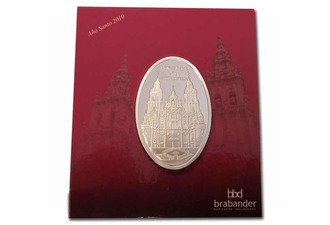 Imán souvenir de la Catedral de Santiago con baño de plata