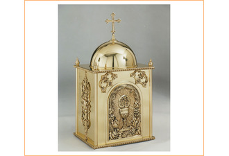 Sagrario de bronce para altar con cáliz y JHS cincelados