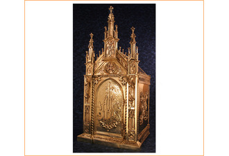 Sagrario gótico de bronce con JHS y ángeles