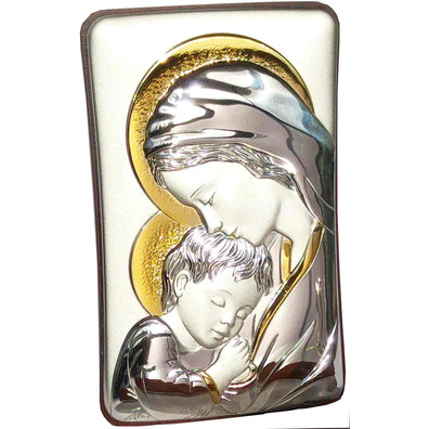 Icono de plata 13 cm. - Virgen María con Niño