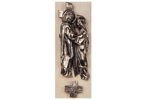 Vía Crucis de poliéster vaciado con acabado plateado Vía Crucis de poliéster vaciado con acabado plateado