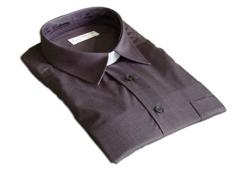 Camisa cleriman gris cuello tipo pala