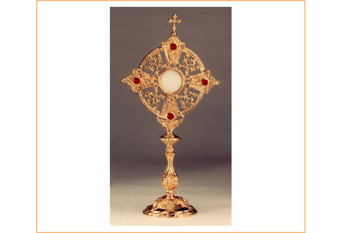 Custodia de bronce con piedras, Cruz y base circular