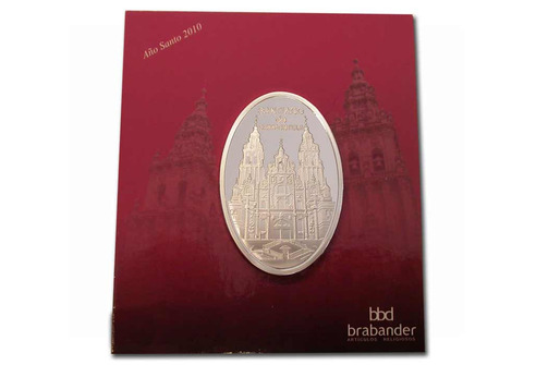 Imán souvenir de la Catedral de Santiago con baño de plata