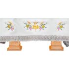 Mantel de altar con Cruz, IHS, espigas y uvas bordadas