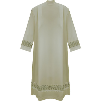 Alba con tablas con puntilla de guipur beige