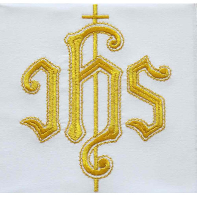 Conjunto de altar con IHS bordado con hilo dorado