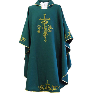 Casulla de poliéster con Cruces bordadas verde