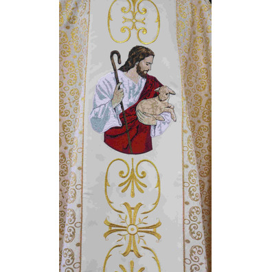 Casulla brocada del Buen Pastor beige