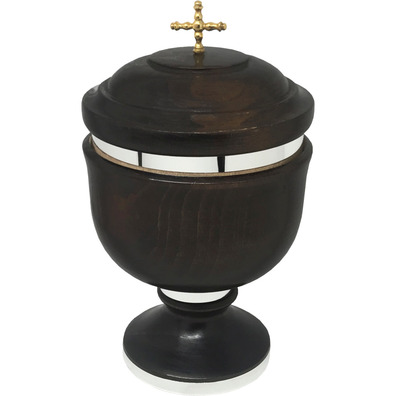 Copón de plata y madera con 20 cm. de altura