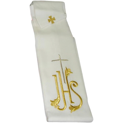 Estola con IHS y Cruz bordada beige