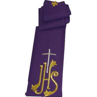 Estola con IHS y Cruz bordada morado