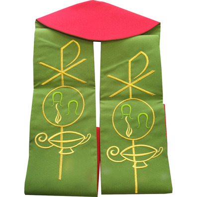 Estola sacerdotal reversible con bordados rojo / verde