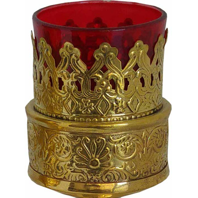 Lámpara de velas con vaso de cristal rojo