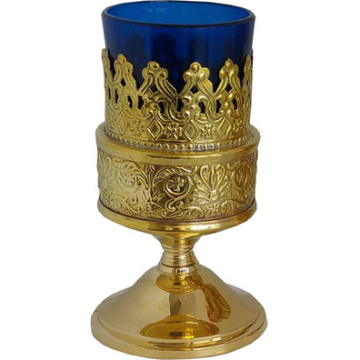 Lámpara de velas con vaso de cristal azul