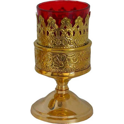 Lámpara de velas con vaso de cristal rojo