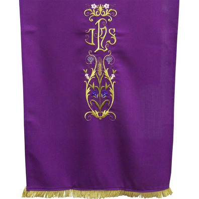 Paño de atril con IHS y otros bordados litúrgicos morado