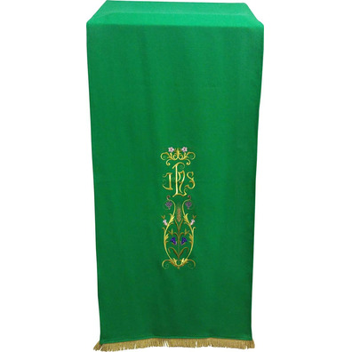 Paño de atril con IHS y otros bordados litúrgicos verde