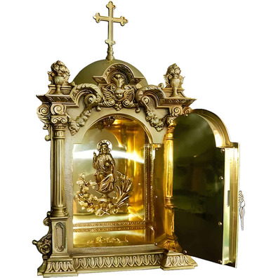 Sagrario de bronce con IHS y peces