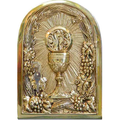 Sagrario de bronce decorado con cáliz y IHS