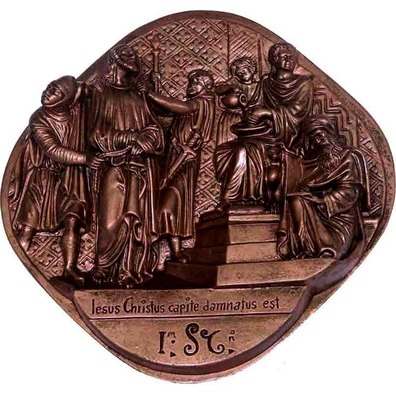 Vía Crucis con catorce estaciones de pino rojo y marmolina