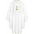 Casulla de poliéster con Alfa y Omega bordado blanco