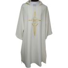 Dalmática con Cruz, IHS y espigas bordadas beige