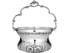 Acetre de plata sin pie con elementos litúrgicos cincelados