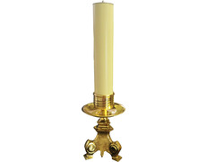 Candelero de bronce con vela de parafina de 5 cm.