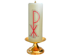 Candelero de mesa en bronce con vela de 8 cm.