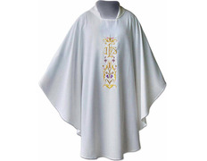 Casulla con bordado de IHS dorado blanco