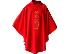 Casulla con bordado de IHS dorado rojo