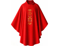 Casulla con bordado de IHS dorado rojo