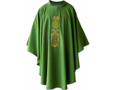 Casulla con bordado de IHS dorado verde