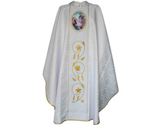 Casulla damasco con Sagrada Familia estampada