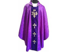 Casulla damasco con estolón en terciopelo morado