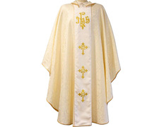 Casulla damasco con estolón en terciopelo beige