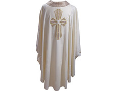 Casulla de lana con Cruz de seda beige